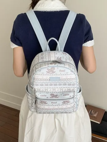 Zaino Mini in Pelle PU da Donna Con Stampa a Cartone Animato a Forma di Puledro Borsa per la Scuola Con Ciondolo a Forma di Coniglietto di Peluche per Ragazze Zaino da Viaggio Casual