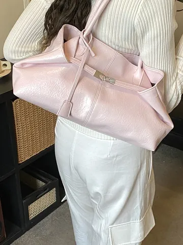 Damen Vintage Große Kapazität PU Leder Tragetasche Minimalistisch Plissierte Schultertasche Casual Pendler Handtasche