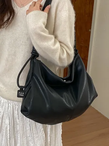 Bolso Tote de Cuero PU Minimalista de Gran Capacidad para Mujer Bolso de Hombro Retro Hobo con Correa Anudada Uso Diario