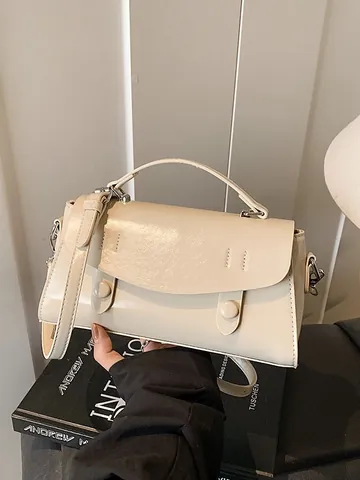 Bolso Baguette de Cuero PU Vintage Para Mujer Minimalista Color Sólido Bolso de Hombro Cruzado Con Correa Ajustable y Asa