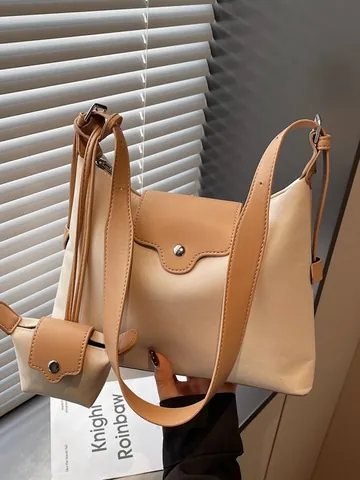Dames Minimalistische Canvas PU Lederen Tote Tas Mode Hoofdtas En Mini Pouch Schoudertas Commute Crossbody Tas