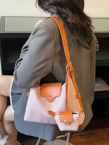 Dames Minimalistische Canvas PU Lederen Tote Tas Mode Hoofdtas En Mini Pouch Schoudertas Commute Crossbody Tas