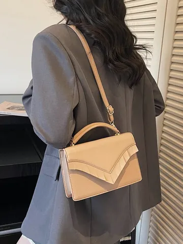Borsa a Mano Quadrata Piccola in Pelle PU Minimalista da Donna Borsa a Tracolla a Pieghe Con Patta a V Con Manico e Tracolla Regolabile