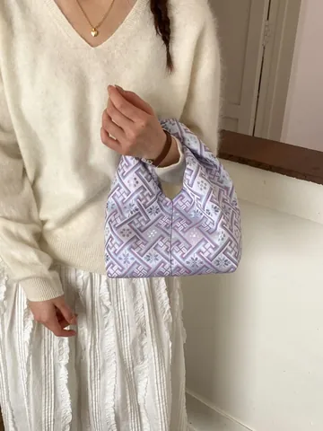 Bolso de Mano con Nudo de Jacquard Minimalista para Mujer Patrón Floral Geométrico Vintage Textura de Satén para Diario