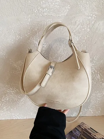 Bolso Hobo de Cuero PU Vintage para Mujer Bolso de Hombro Media Luna Minimalista Color Sólido Bolso Bandolera Casual Ajustable