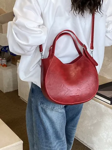 Bolso Hobo de Cuero PU Vintage para Mujer Bolso de Hombro Media Luna Minimalista Color Sólido Bolso Bandolera Casual Ajustable