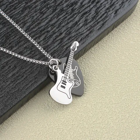 Stainless Steel Rock Music Guitar And Pick Pendant Necklace Hip Hop Streetwear Jewelry For Men Women Music Lovers Gift
