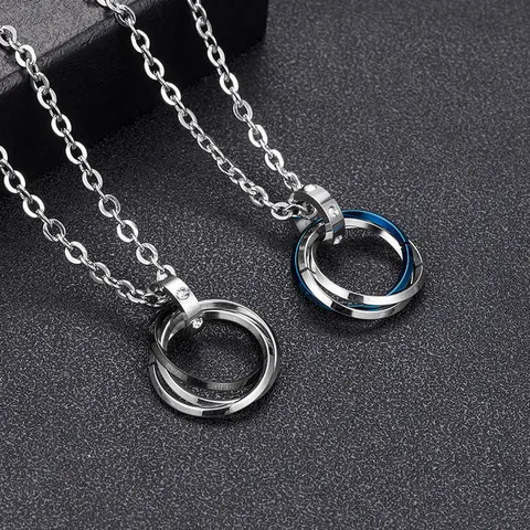 Interlocking Triple Ring Anhänger Halskette Aus Titanstahl Für Damen Herren Hip Hop Streetwear Schmuck Mit Zirkonia Besetzt Boxkette Kreuzkette