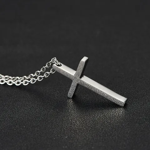 Minimalist Stainless Steel Cross Pendant Necklace For Men Women Punk Hip Hop Jewelry With O-Chain Box Chain Steel Black