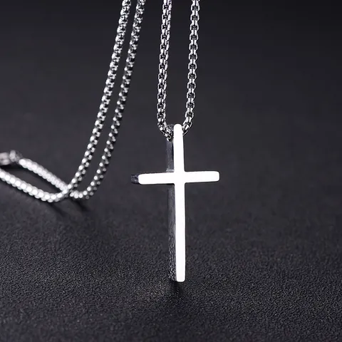Minimalist Stainless Steel Cross Pendant Necklace For Men Women Punk Hip Hop Jewelry With O-Chain Box Chain Steel Black