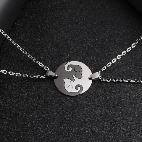 Edelstahl Yin Yang Hund Katze Spleißen Anhänger Halskette Für Paare Beste Freunde Minimalistisch Tier Schmuck Geschenk