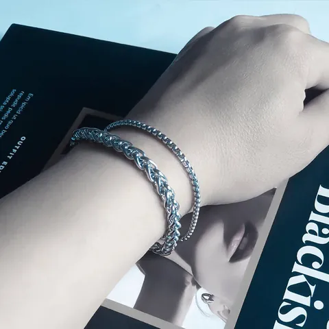 Doppellagiges Edelstahl Armband Weizen Box Kette Für Herren Damen Hip Hop Minimalistischer Nicht Verblassender Schmuck Geschenk