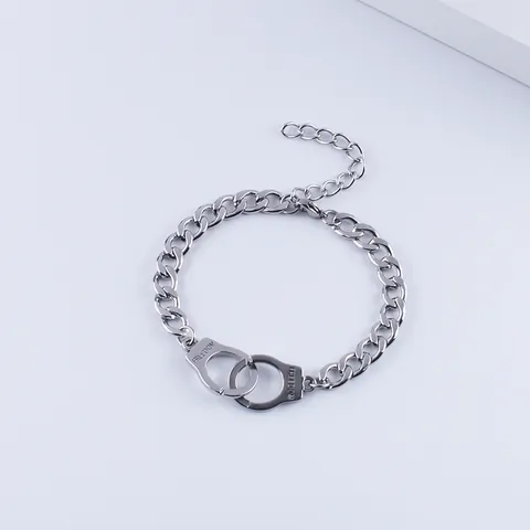 Stainless Steel Handcuff Bracelet Freedom Engraved Cuban Link Chain For Men Women Punk Jewelry Gift Adjustable Silver Tone
