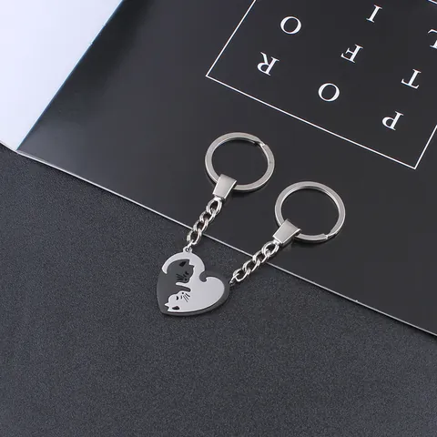 Portachiavi con Gatto in Acciaio Inossidabile Ciondolo a Incastro Cuore Rotondo Yin Yang Portachiavi per Coppie Amici Regalo Accessori