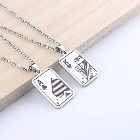 Stainless Steel Poker Spade Ace King Pendant Necklace Hip Hop Personalized Box Chain For Men Women Punk Jewelry Gift