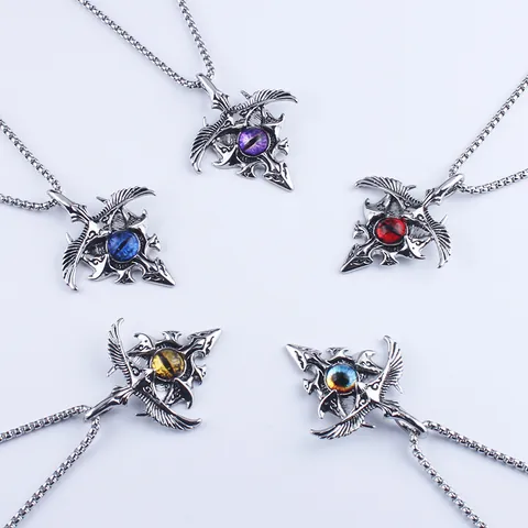 Gothic Retro Alloy Evil Eye Eagle Wing Pendant Necklace For Men Hip Hop Stainless Steel Chain Fantasy Jewelry Accessories