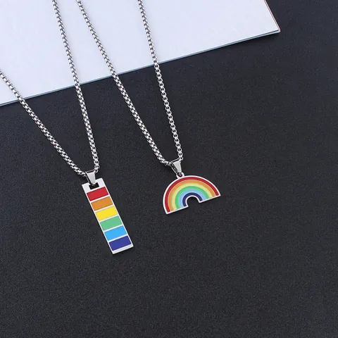 Rainbow Enamel Stainless Steel Pendant Necklace Minimalist Hip Hop Style Jewelry For Men Women LGBTQ Pride Accessories