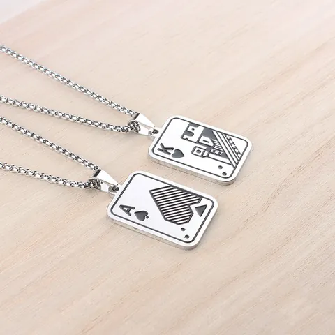 Stainless Steel Poker Spade Ace King Pendant Necklace Hip Hop Personalized Box Chain For Men Women Punk Jewelry Gift