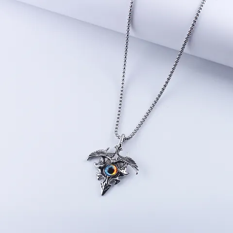Gothic Retro Alloy Evil Eye Eagle Wing Pendant Necklace For Men Hip Hop Stainless Steel Chain Fantasy Jewelry Accessories