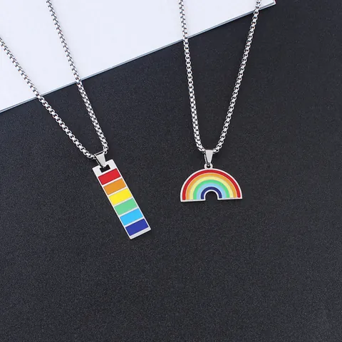 Rainbow Enamel Stainless Steel Pendant Necklace Minimalist Hip Hop Style Jewelry For Men Women LGBTQ Pride Accessories