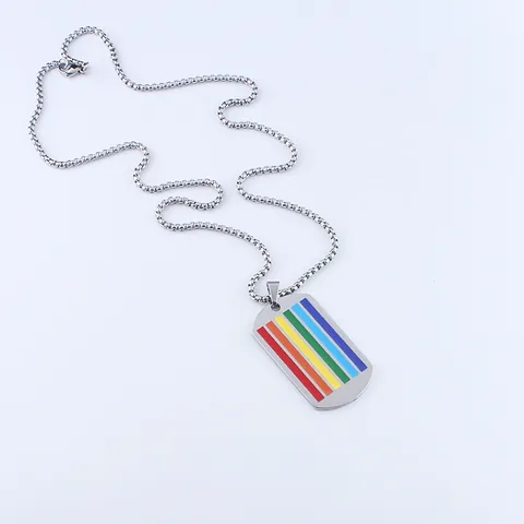 Halskette Aus Edelstahl Mit Regenbogen-Pride-Dog-Tag-Anhänger Für Damen Und Herren Minimalistischer Hip-Hop-Polierter Metallschmuck Geschenk