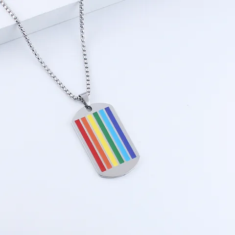 Halskette Aus Edelstahl Mit Regenbogen-Pride-Dog-Tag-Anhänger Für Damen Und Herren Minimalistischer Hip-Hop-Polierter Metallschmuck Geschenk