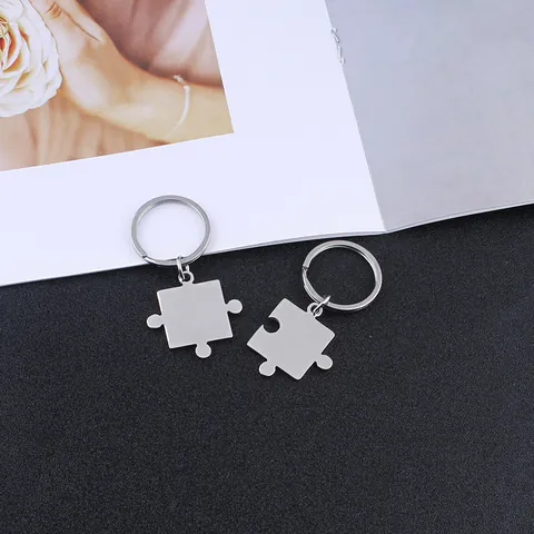 Roestvrij Stalen In elkaar Grijpende Puzzelstuk Sleutelhanger Voor Koppels Vrienden Bijpassende Sleutelring Rugzak Hanger Sieraden Cadeau