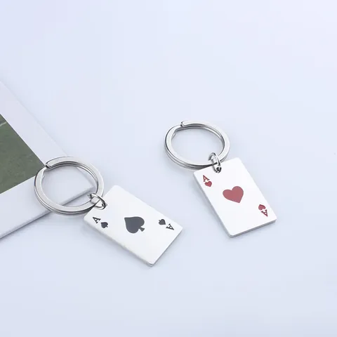Stainless Steel Poker Ace Keychain Spades Hearts Pendant Metal Key Ring Bag Charm Minimalist Jewelry Gift For Friends