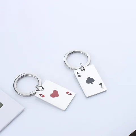 Stainless Steel Poker Ace Keychain Spades Hearts Pendant Metal Key Ring Bag Charm Minimalist Jewelry Gift For Friends