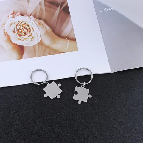 Roestvrij Stalen In elkaar Grijpende Puzzelstuk Sleutelhanger Voor Koppels Vrienden Bijpassende Sleutelring Rugzak Hanger Sieraden Cadeau