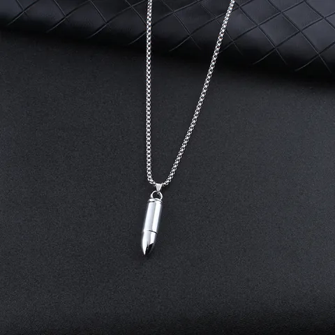 Men Hip Hop Minimalist Stainless Steel Chain Alloy Bullet Pendant Necklace Punk Industrial Style Jewelry Gift For Men