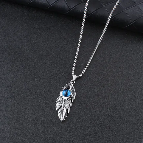 Edelstahl Feder Böses Auge Anhänger Halskette Für Herren Damen Retro Hip Hop Gothic Schmuck Lange Veneziakette Antiksilber Halsketten