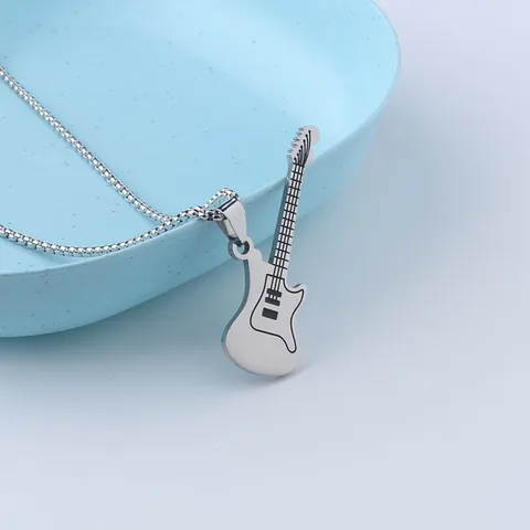 Hip Hop Electric Guitar Pendant Necklace Stainless Steel Musical Instrument Jewelry For Men Women Rock Punk Jewelry Accessories