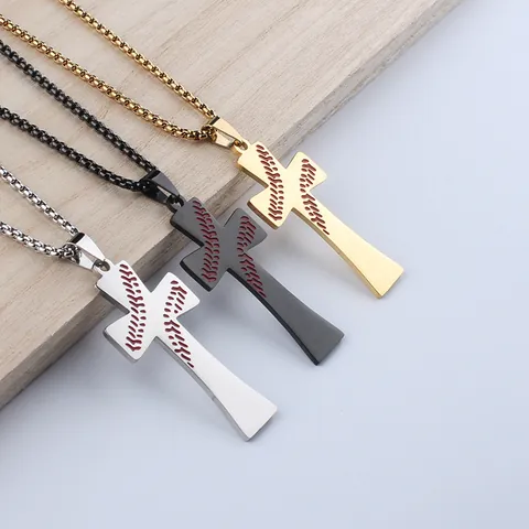 Baseballschnürung Kreuz Anhänger Halskette Edelstahl Sportlicher Stil Religiöser Schmuck Für Herren Damen Täglich Casual Halskette