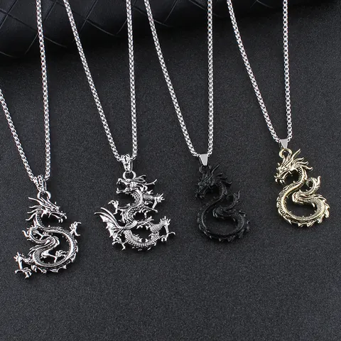 Retro Edelstahl Drachen Anhänger Halskette Für Herren Legierung Geschnitzter Drache Schmuck Mit Boxkette Punk Hip Hop Stil Geschenk