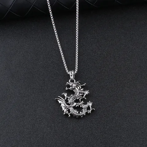 Retro Edelstahl Drachen Anhänger Halskette Für Herren Legierung Geschnitzter Drache Schmuck Mit Boxkette Punk Hip Hop Stil Geschenk