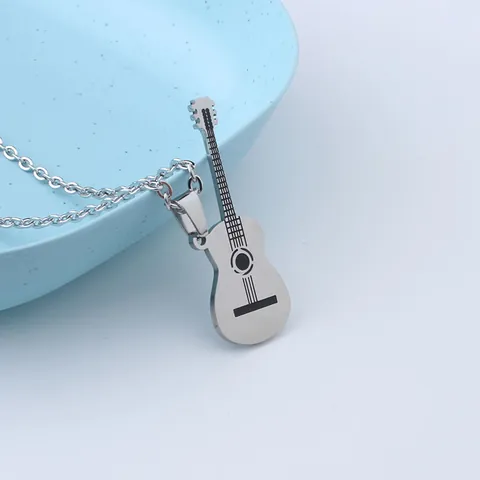 Mode Edelstahl Gitarre Anhänger Halskette Für Herren Damen Hip Hop Musik Schmuck Mit 60cm Kette Musiker Liebhaber Geschenk