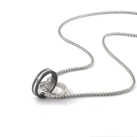 Edelstahl Doppelring Anhänger Halskette Für Herren Damen Gravierte Liebe Zirkonia Eingelegt Boxkette Schmuck Geschenk