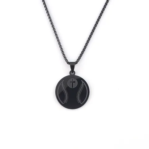 Collier Pendentif Croix de Sport en Acier Inoxydable pour Hommes Rond Basketball Baseball Football Volleyball Bijoux