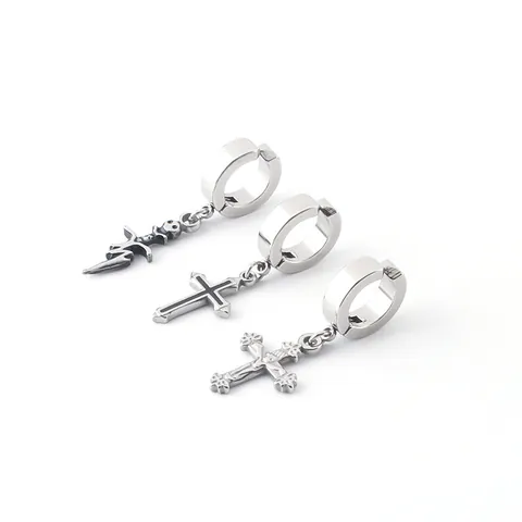 Edelstahl Creolen Mit Kreuz Totenkopf Anhänger Punk Gothic Stil Für Damen Herren Unisex Schmuck Zubehör Geschenk