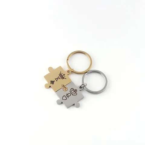 Stainless Steel King Queen Crown Puzzle Keychain For Couple Matching Gift Pinky Promise Spade Heart Key Ring Gold Silver