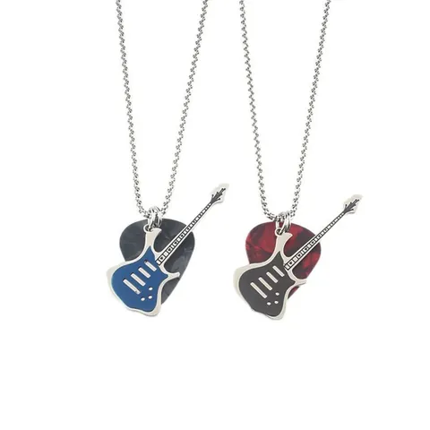Stainless Steel Electric Guitar Pick Pendant Necklace Rock Hip Hop Music Theme Jewelry For Men Women Fashion Long Chain Accessory