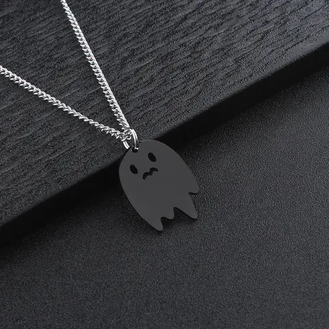 Collar con Colgante de Fantasma de Acero Inoxidable Minimalista Pequeño Monstruo de Dibujos Animados Joyería Halloween Hombre Mujer