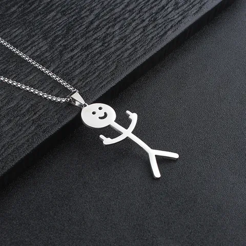 Lustig Strichmännchen Mittelfinger Anhänger Halskette Edelstahl Smiley Gesicht Sarkastisch Schmuck Für Herren Damen Party