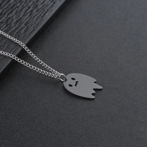 Collar con Colgante de Fantasma de Acero Inoxidable Minimalista Pequeño Monstruo de Dibujos Animados Joyería Halloween Hombre Mujer