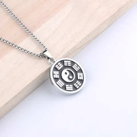 Collana con Pendente Tai Chi Yin Yang Bagua Vintage Con Catena di Perle in Acciaio Inossidabile per Uomo Donna Gioielli Religiosi