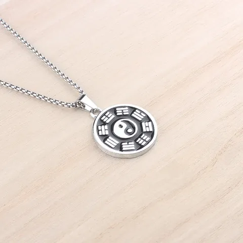 Collana con Pendente Tai Chi Yin Yang Bagua Vintage Con Catena di Perle in Acciaio Inossidabile per Uomo Donna Gioielli Religiosi
