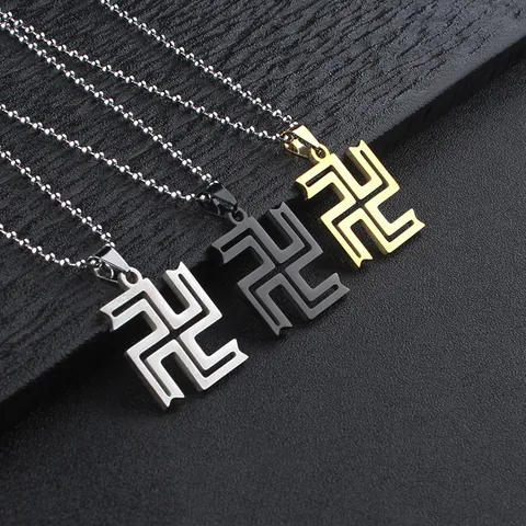 Stainless Steel Geometric Manji Pendant Necklace For Men Women Minimalist Bead Chain Hip Hop Jewelry Accessories