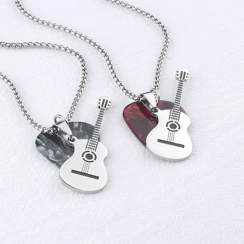 Stainless Steel Guitar Pick Double Pendant Necklace Rock Music Theme Jewelry For Men Women Gift Personalized Music Accessory