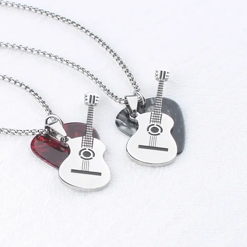 Stainless Steel Guitar Pick Double Pendant Necklace Rock Music Theme Jewelry For Men Women Gift Personalized Music Accessory